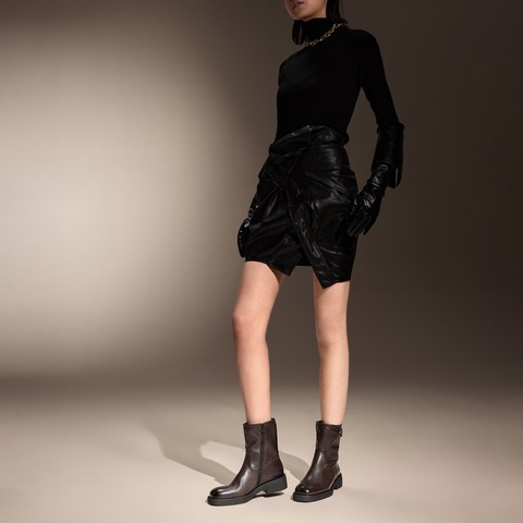 思加图2024冬季新款乌木玫瑰工装靴中靴时装靴粗跟女皮靴9Y007DZ4