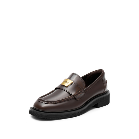 思加图2024秋季新款小金砖爵士乐福鞋一脚蹬小皮鞋粗跟女单鞋ERC05CA4