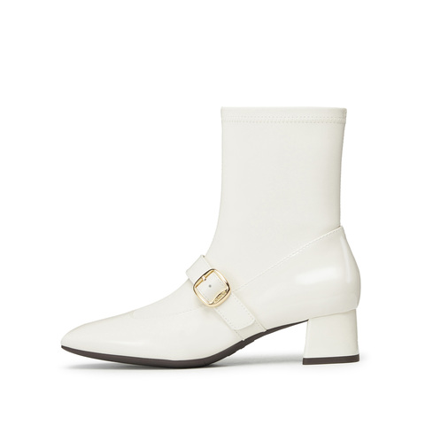 思加图2024冬季新款小玛丽奶油靴中靴粗跟时装靴女皮靴9U001DZ4