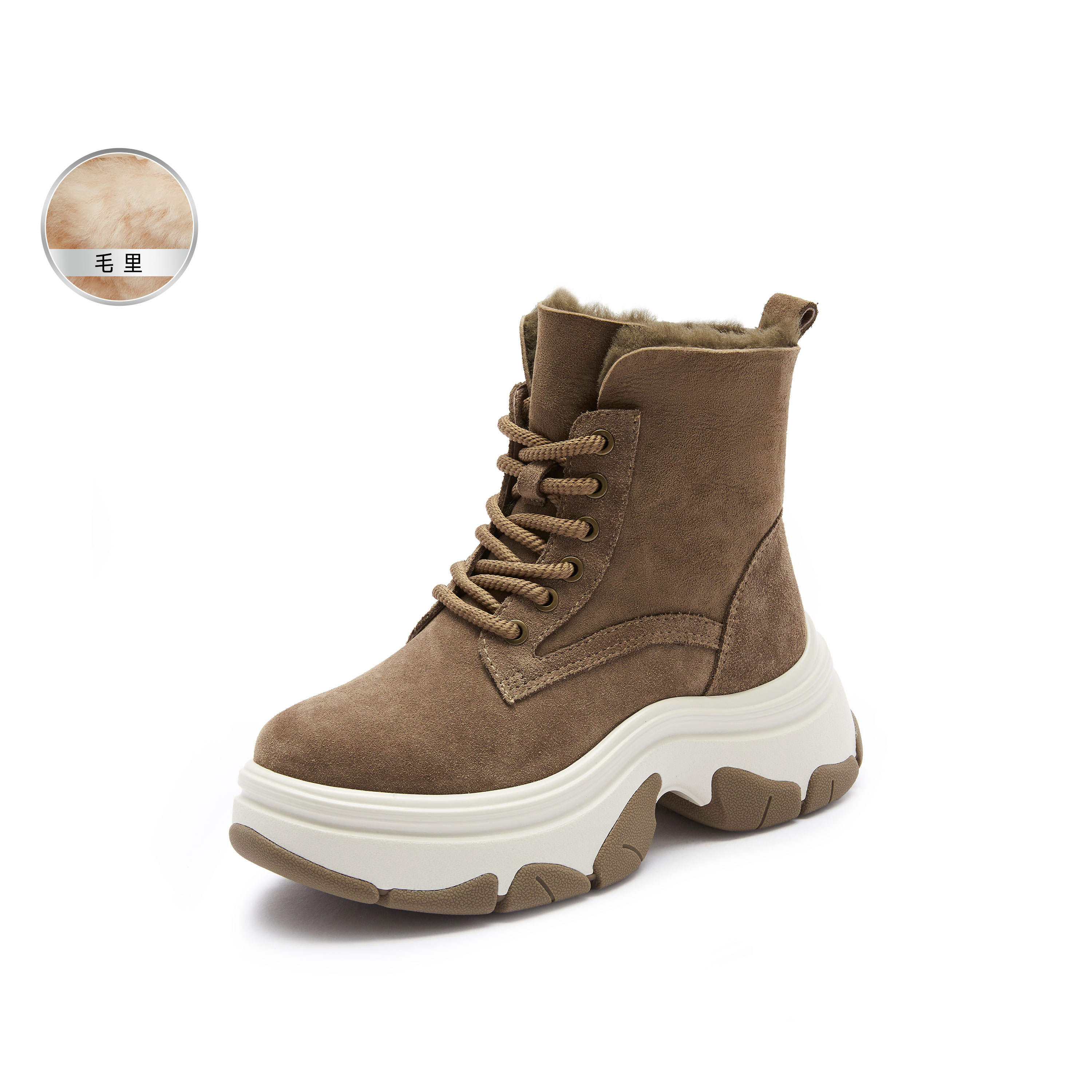 思加图2024冬季新款复古雪地靴保暖毛里短靴厚底时装靴S1116DD4