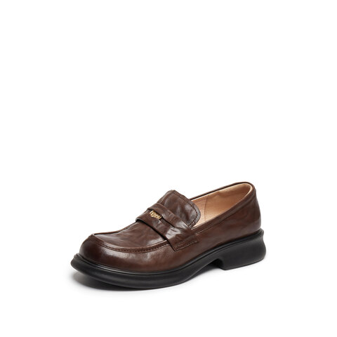 思加图2025秋季新款英伦风乐福鞋一脚蹬小皮鞋厚底女鞋Y2081CA4