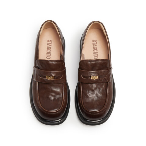 思加图2025秋季新款英伦风乐福鞋一脚蹬小皮鞋厚底女鞋Y2081CA4