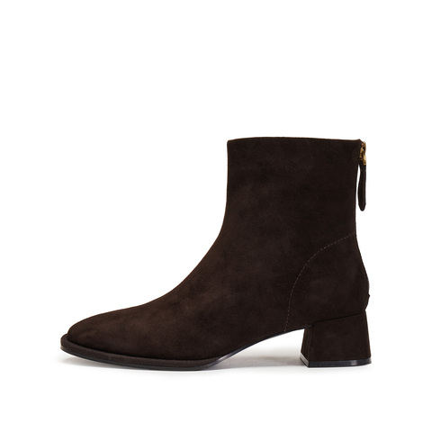 思加图2024冬季气质通勤短靴时装靴粗跟复古女靴子J2560DD4