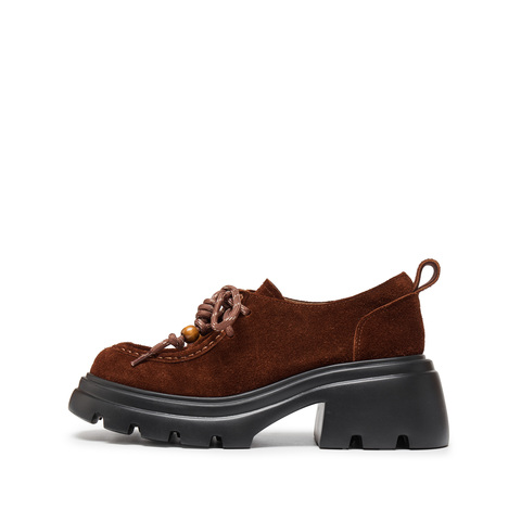 思加图2024秋季复古袋鼠鞋深口鞋厚底增高皮鞋单鞋女鞋子J1881CM4