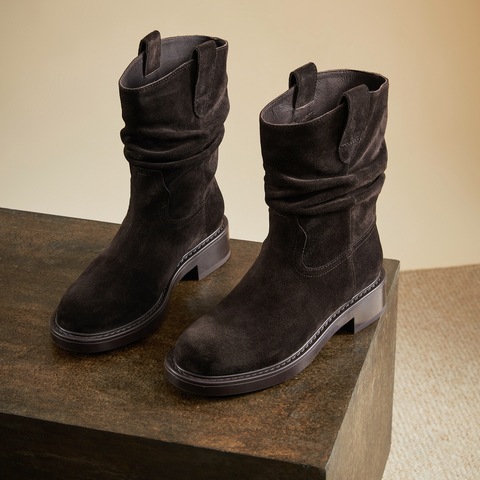 思加图2024冬季复古西部牛仔靴中靴时装靴粗跟靴女靴子B8185DZ4