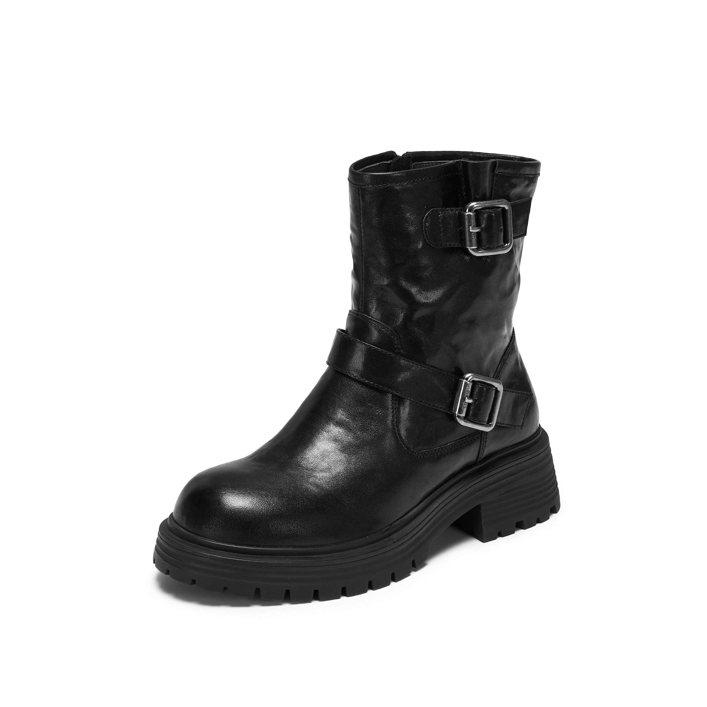 思加图2024冬季英伦风工装靴中筒靴厚底增高时装靴女靴子J3258DZ4