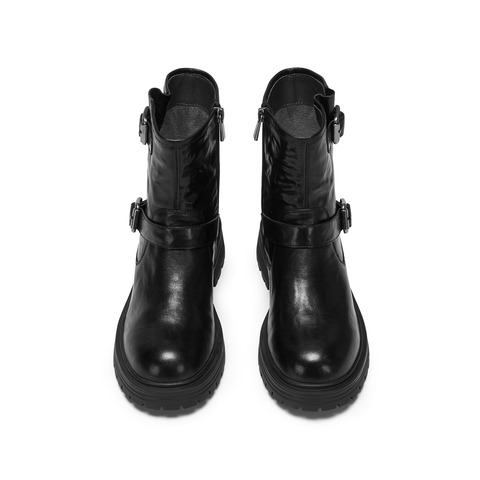 思加图2024冬季英伦风工装靴中筒靴厚底增高时装靴女靴子J3258DZ4