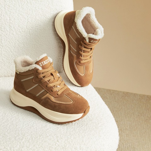 思加图2024冬季复古运动靴短靴厚底增高时装靴保暖女靴子B2558DD4