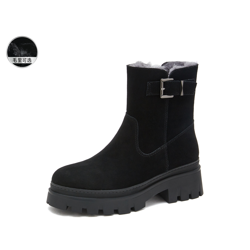 思加图2024冬季新款保暖毛里雪地靴厚底短靴女皮靴M7121DD4