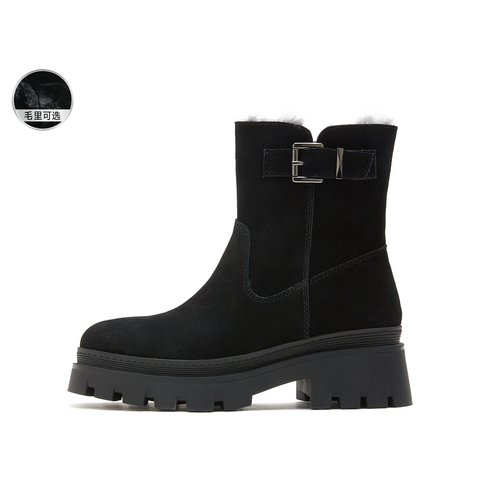 思加图2024冬季新款保暖毛里雪地靴厚底短靴女皮靴M7121DD4