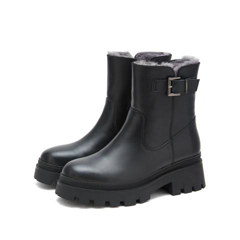 思加图2024冬季新款保暖毛里雪地靴厚底短靴女皮靴M7121DD4