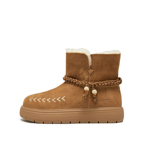 思加图2024冬季复古雪地靴毛里保暖厚底短靴时装靴女靴J5522DD4