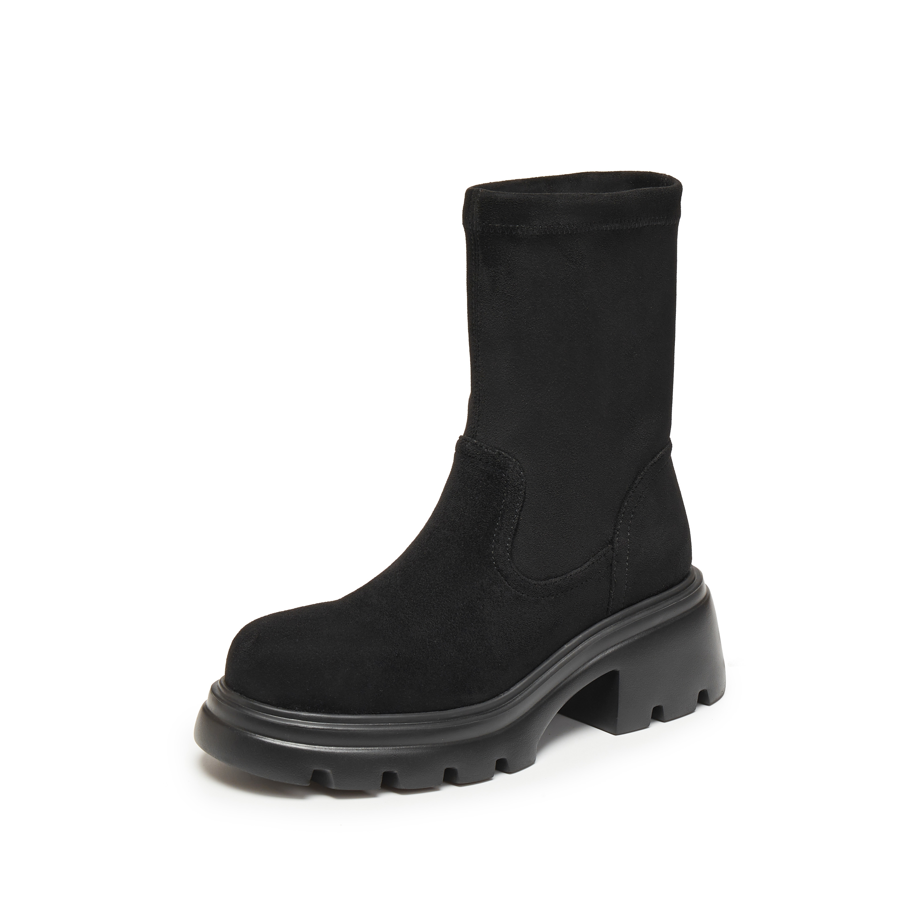 思加图2024冬季复古弹力靴瘦瘦靴中筒靴时装靴厚底女靴子J6818DZ4