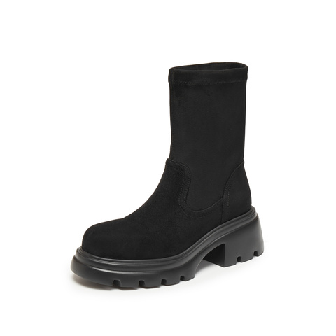 思加图2024冬季复古弹力靴瘦瘦靴中筒靴时装靴厚底女靴子J6818DZ4