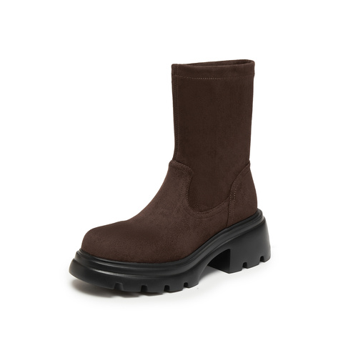 思加图2024冬季复古弹力靴瘦瘦靴中筒靴时装靴厚底女靴子J6818DZ4