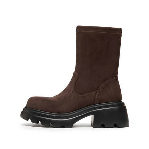 思加图2024冬季复古弹力靴瘦瘦靴中筒靴时装靴厚底女靴子J6818DZ4