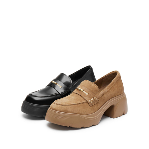 思加图2025春季新款节节高升乐福鞋厚底增高小皮鞋女单鞋EZJ03AA5