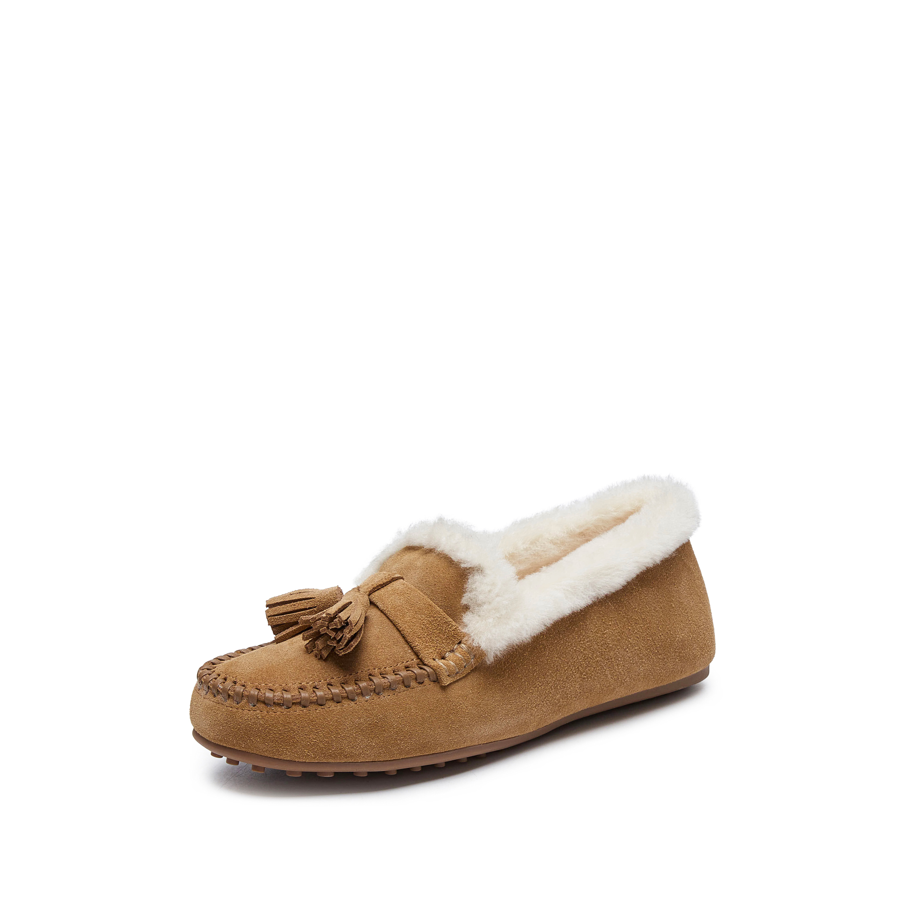 思加图2025春季新款复古毛毛鞋保暖平底鞋一脚蹬豆豆鞋女鞋S9521AA5