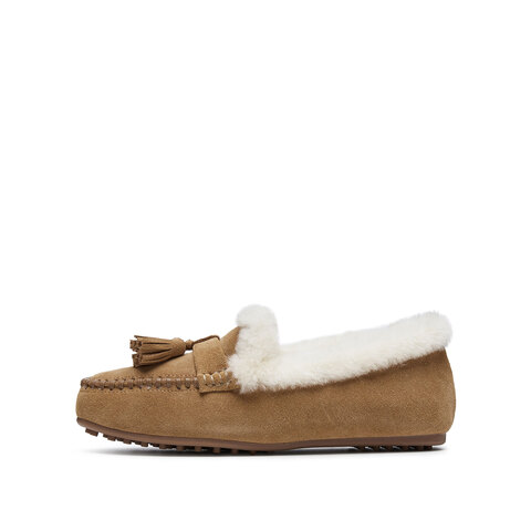 思加图2025春季新款复古毛毛鞋保暖平底鞋一脚蹬豆豆鞋女鞋S9521AA5