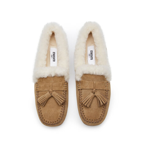 思加图2025春季新款复古毛毛鞋保暖平底鞋一脚蹬豆豆鞋女鞋S9521AA5