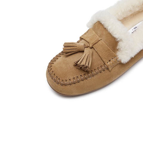 思加图2025春季新款复古毛毛鞋保暖平底鞋一脚蹬豆豆鞋女鞋S9521AA5