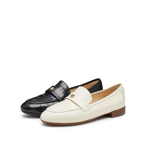 思加图2025春季新款复古奶油鞋乐福鞋一脚蹬粗跟鞋女单鞋B2356AA5