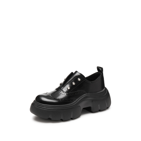 思加图2025春季新款英伦风牛津鞋乐福鞋厚底增高JK小皮鞋女单鞋ESF21AM5