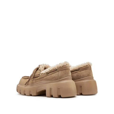 思加图2025春季新款复古毛毛鞋保暖乐福鞋厚底增高一脚蹬女鞋H3928AM5