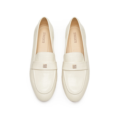 思加图2025春季新款复古奶油鞋乐福鞋一脚蹬粗跟鞋女单鞋B2356AA5