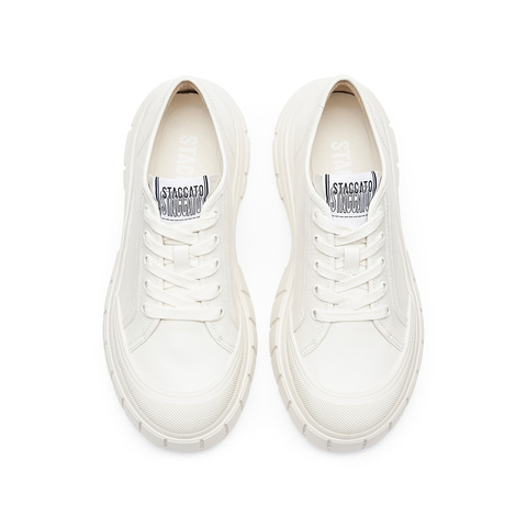 思加图2025春季新款奶油琴键鞋饼干鞋小白鞋休闲运动鞋厚底板鞋系带女鞋ESE11AM5