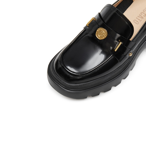 思加图2025春季新款英伦风乐福鞋一脚蹬厚底增高单鞋女皮鞋F8024AA5