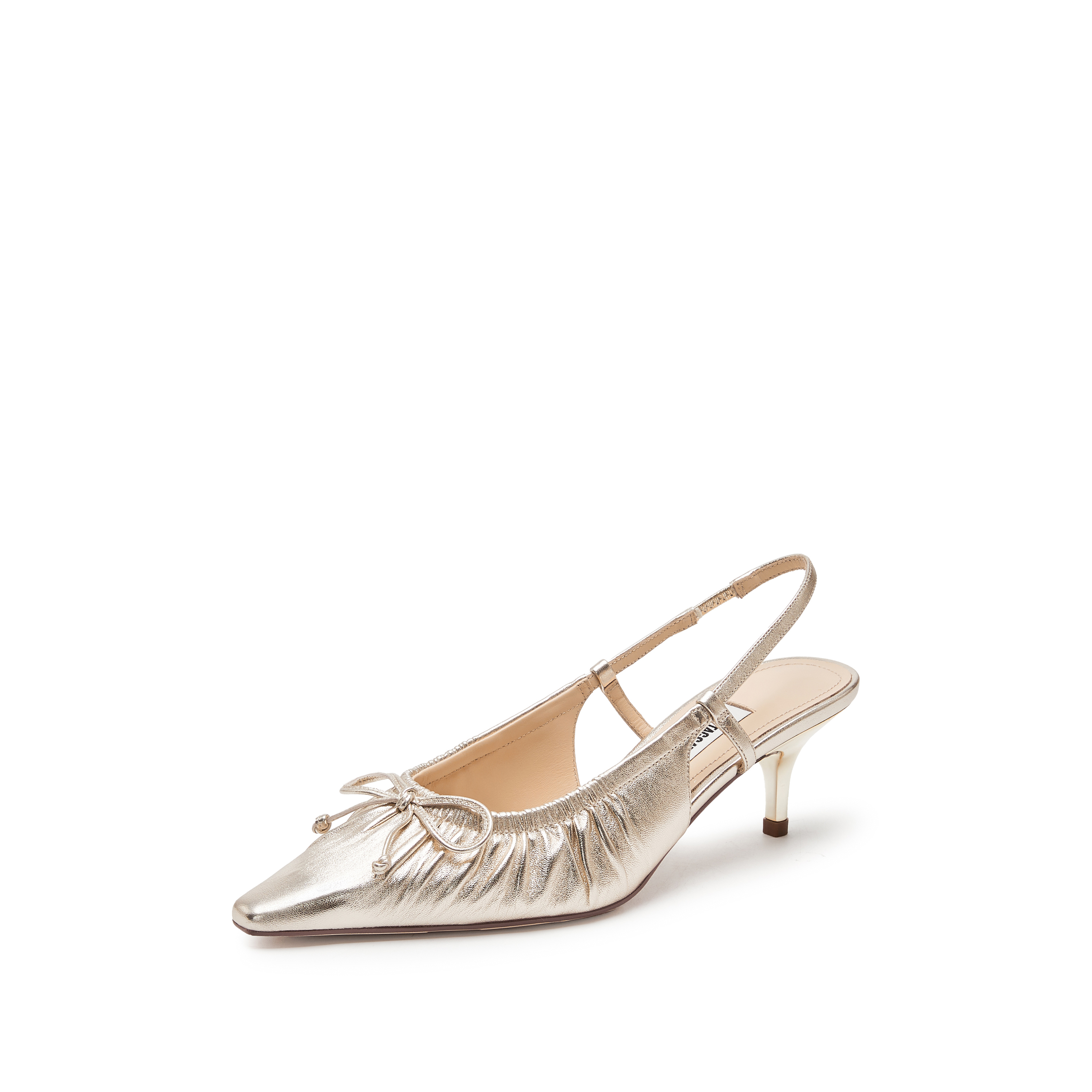 思加图2025春季新款褶金鞋奶油鞋高跟鞋包头凉鞋女后空凉鞋EA215AH5