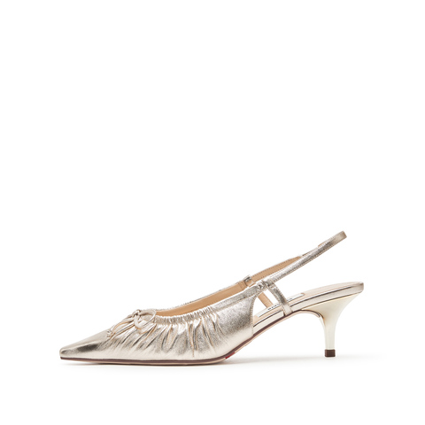 思加图2025春季新款褶金鞋奶油鞋高跟鞋包头凉鞋女后空凉鞋EA215AH5