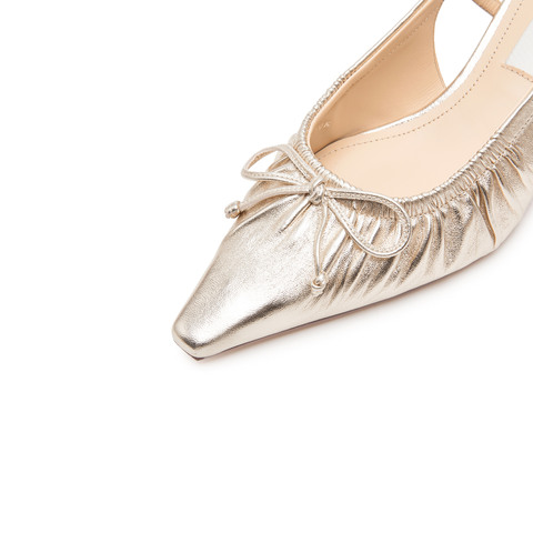 思加图2025春季新款褶金鞋奶油鞋高跟鞋包头凉鞋女后空凉鞋EA215AH5