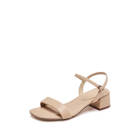 思加图2025夏季新款通勤一字带凉鞋奶油鞋粗跟鞋女凉鞋H8837BL5