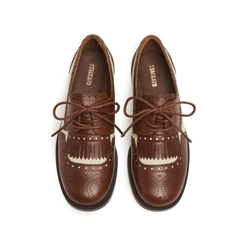 思加图2025秋季新款红茶伯爵英伦风牛津鞋布洛克鞋皮鞋女EHH01CM5