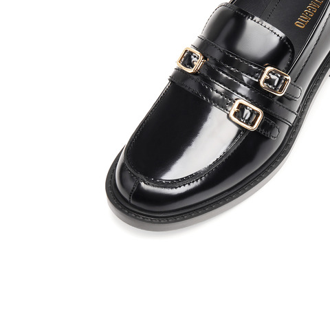 思加图2025秋季新款黑胶夜曲英伦风乐福鞋一脚蹬皮鞋女鞋EFI07CA5