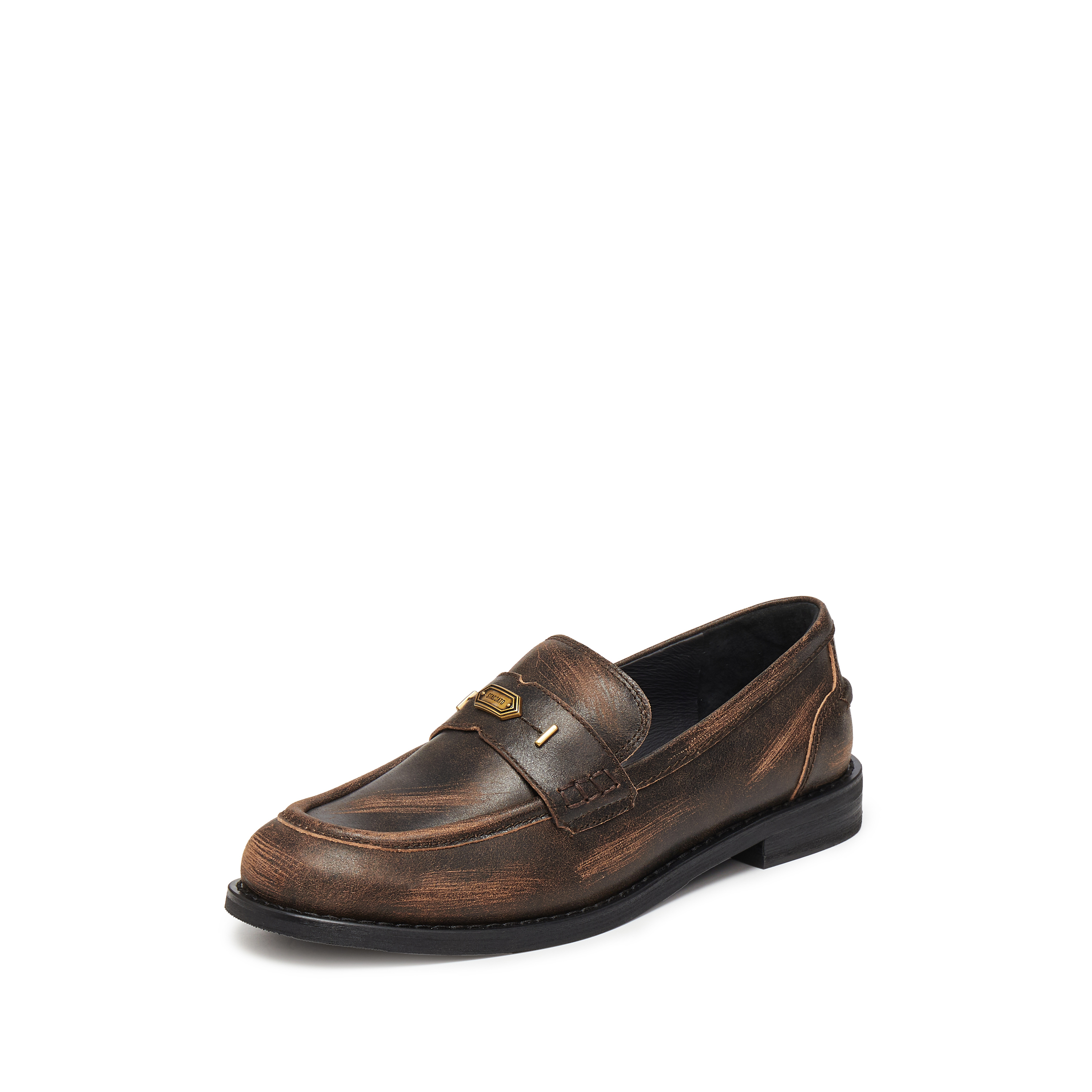 思加图2025秋季新款黑茶伯爵乐福鞋一脚蹬小皮鞋女单鞋子EHH03CA5