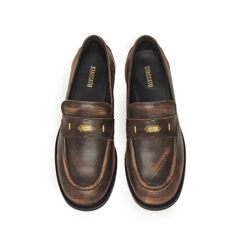 思加图2025秋季新款黑茶伯爵乐福鞋一脚蹬小皮鞋女单鞋子EHH03CA5