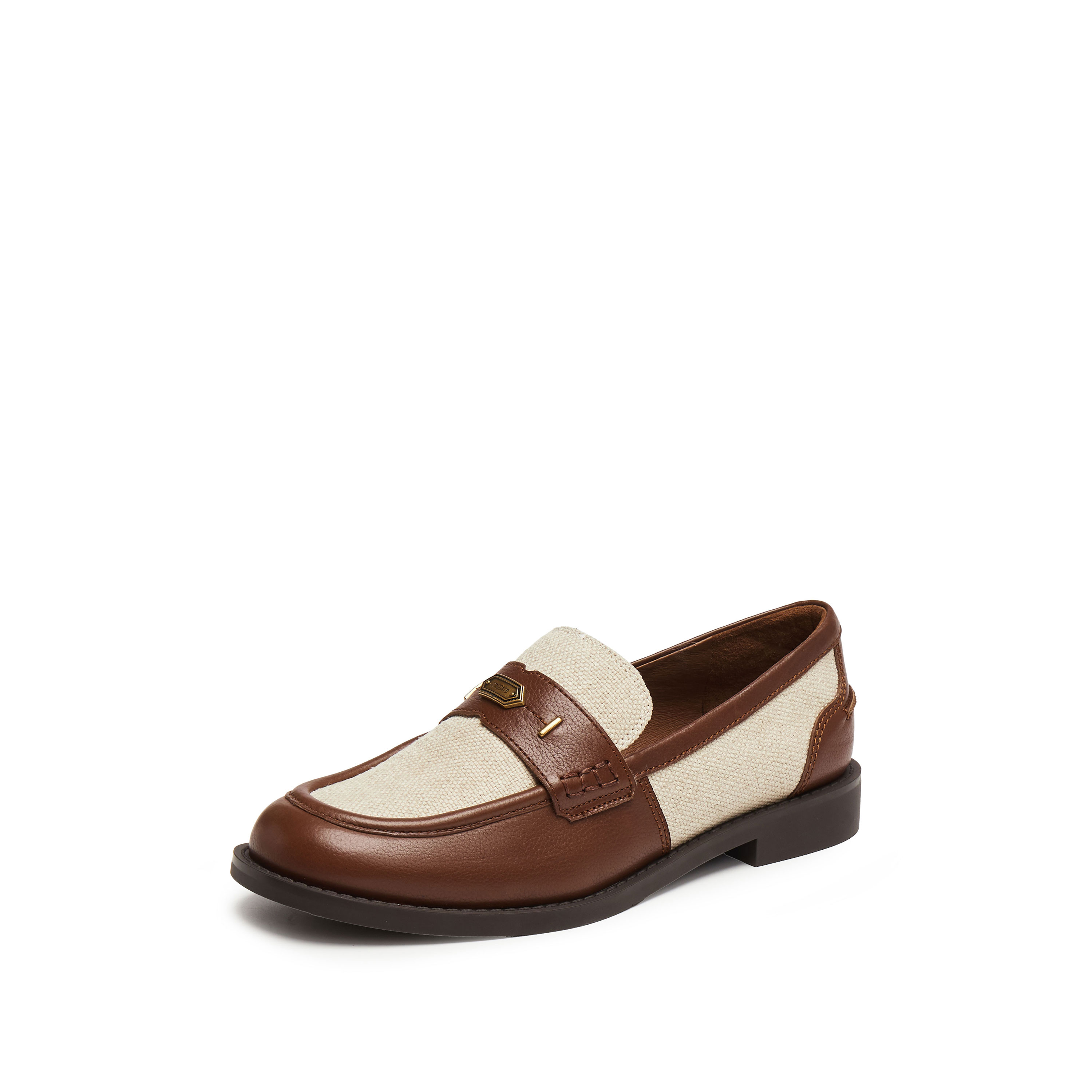 思加图2025秋季新款红茶伯爵英伦风乐福鞋一脚蹬皮鞋女鞋EHH05CA5