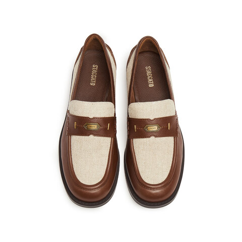 思加图2025秋季新款红茶伯爵英伦风乐福鞋一脚蹬皮鞋女鞋EHH05CA5