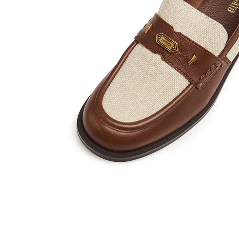 思加图2025秋季新款红茶伯爵英伦风乐福鞋一脚蹬皮鞋女鞋EHH05CA5