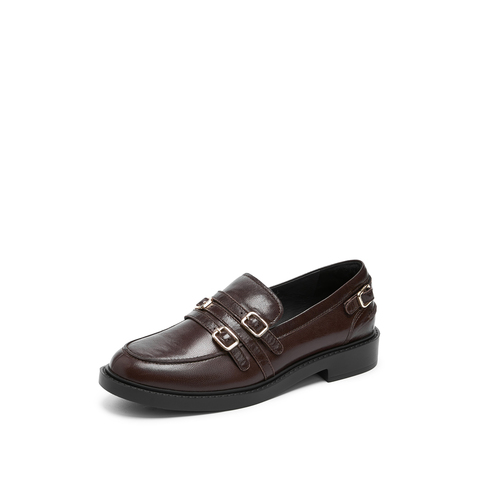 思加图2025秋季新款黑胶夜曲英伦风乐福鞋一脚蹬皮鞋女鞋EFI07CA5