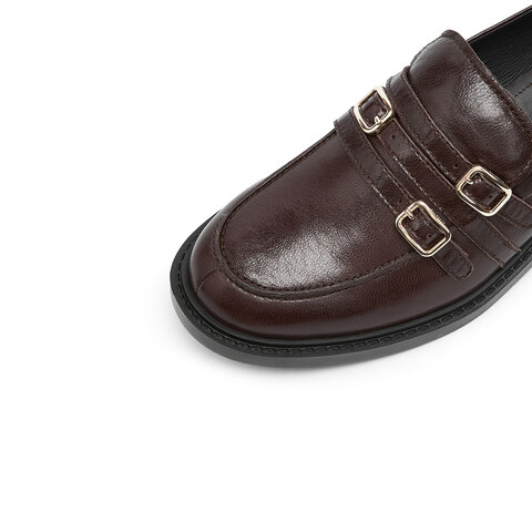 思加图2025秋季新款黑胶夜曲英伦风乐福鞋一脚蹬皮鞋女鞋EFI07CA5