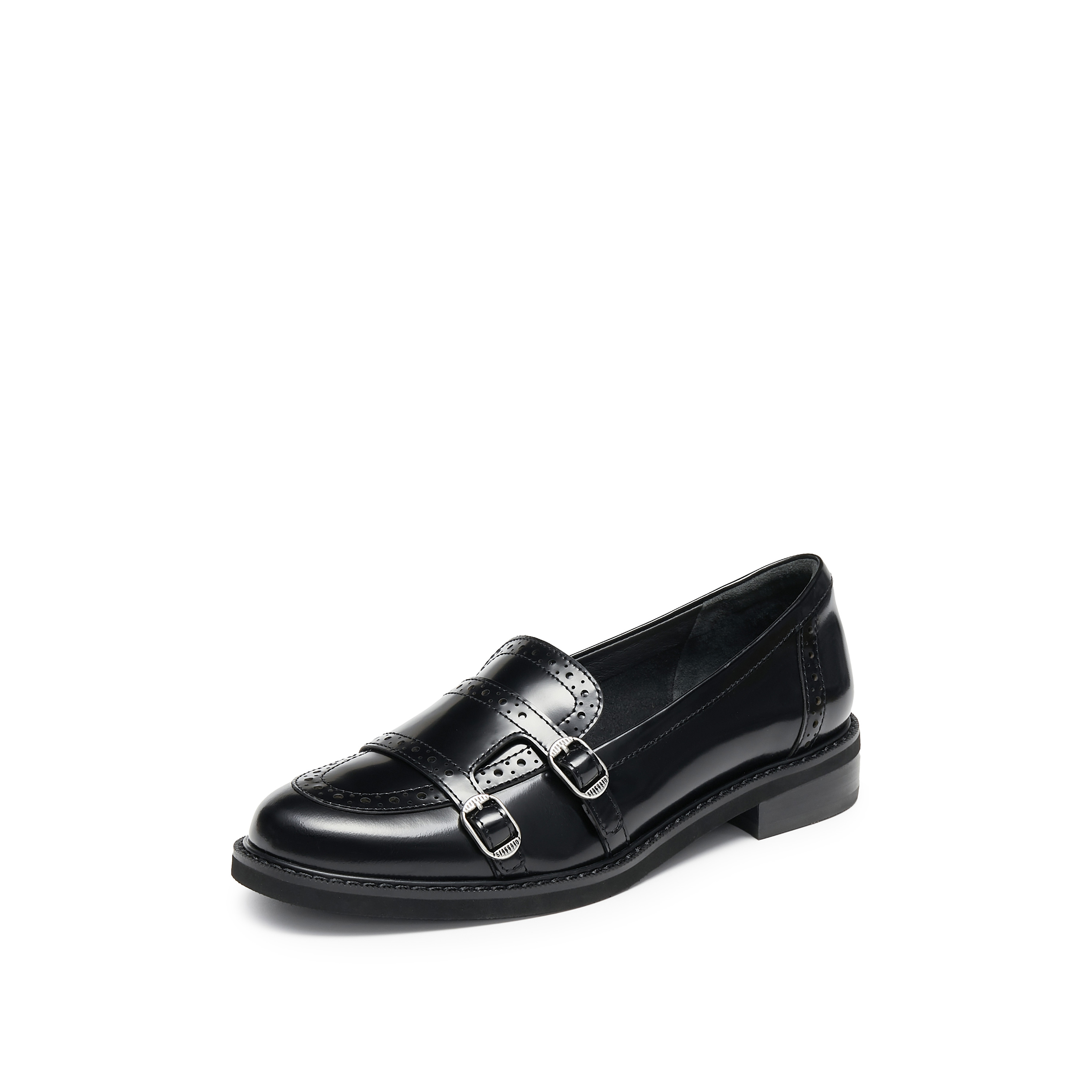 思加图2025秋季新款圆舞甜心英伦风乐福鞋一脚蹬小皮鞋黑色女单鞋EYN02CA5