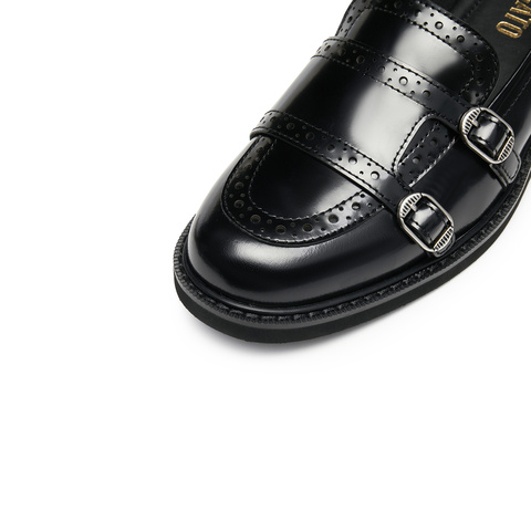 思加图2025秋季新款圆舞甜心英伦风乐福鞋一脚蹬小皮鞋黑色女单鞋EYN02CA5