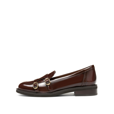 思加图2025秋季新款圆舞甜心英伦风乐福鞋一脚蹬小皮鞋黑色女单鞋EYN02CA5