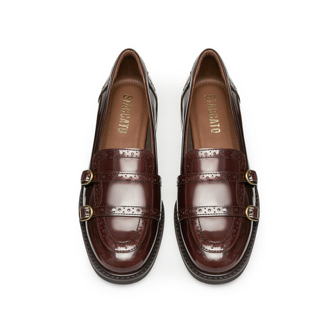 思加图2025秋季新款圆舞甜心英伦风乐福鞋一脚蹬小皮鞋黑色女单鞋EYN02CA5