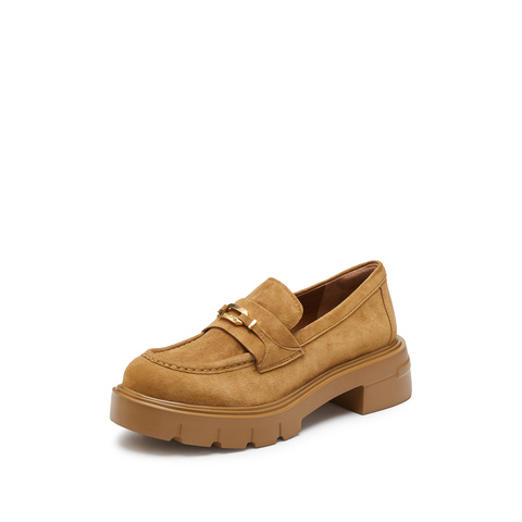 思加图2025秋季新款复古曜金爵士乐福鞋一脚蹬厚底小皮鞋女鞋EGB28CA5