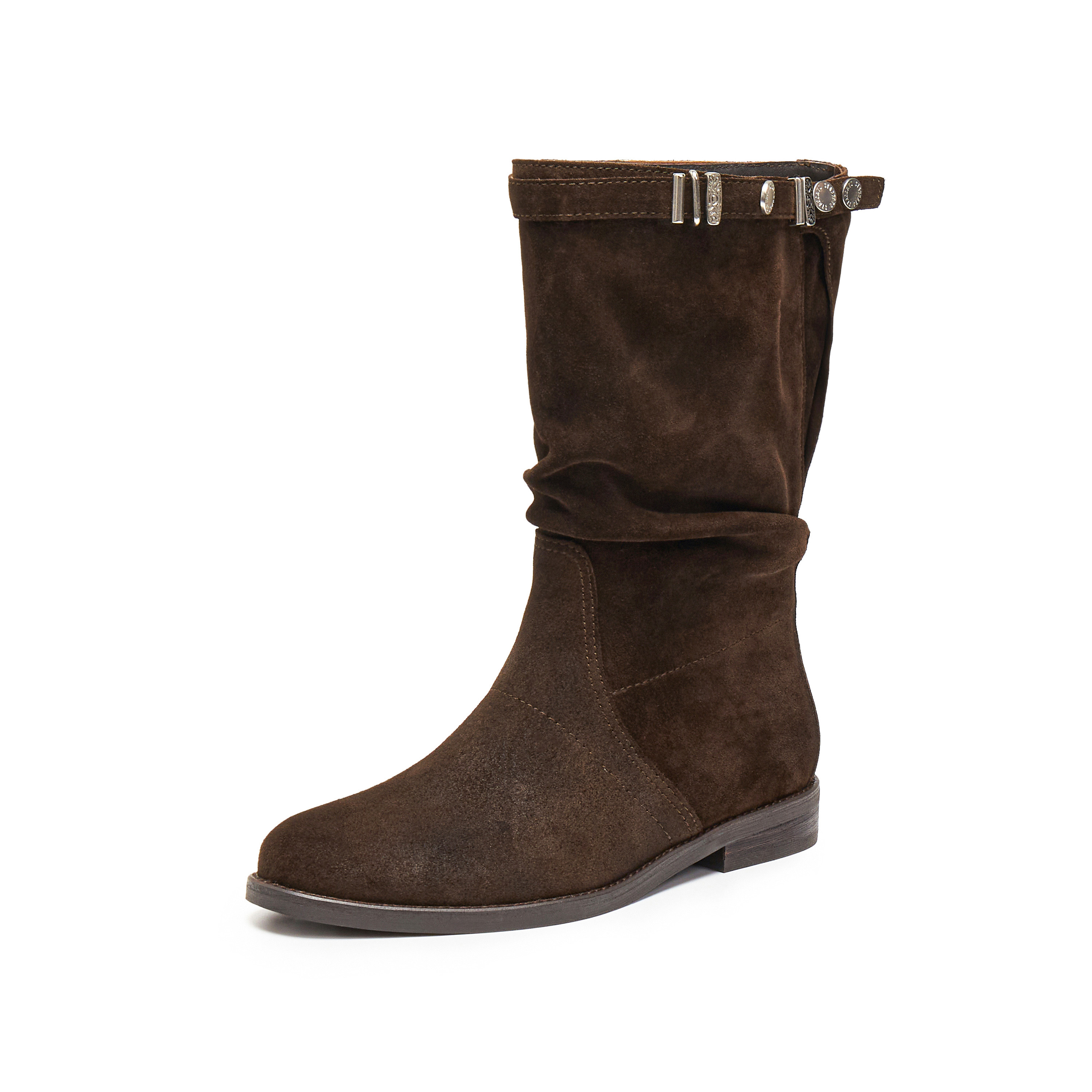 思加图2025冬季新款复古西部靴牛仔靴休闲靴中高靴女靴子EIL03DS5